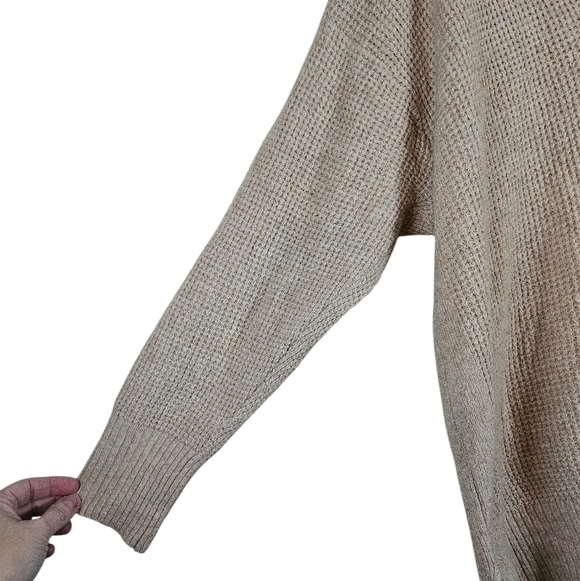 Aerie CozyUp Oversized Waffle Knit Polo Pullover Sweater, Light Beige Size S - Picture 4 of 9